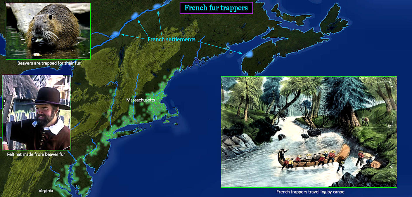 Canadian fur trappers, 1700 map